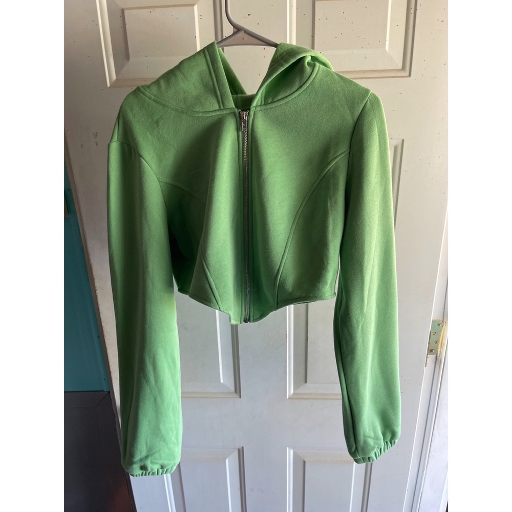 SHEIN Crop-top Full Zip Hoodie (Green) (Large)